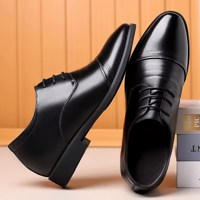 Formelle Herresko i Ekte Skinn med Skjult Hælløft – Øk Høyden Diskré med 6 cm