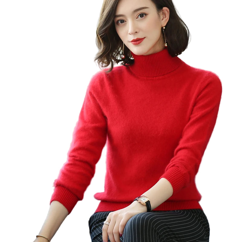 Damegenser i 100% Kasjmir & Mink – Tykk, Varm & Eksklusiv Strikkegenser med Høy Hals | Plus Size