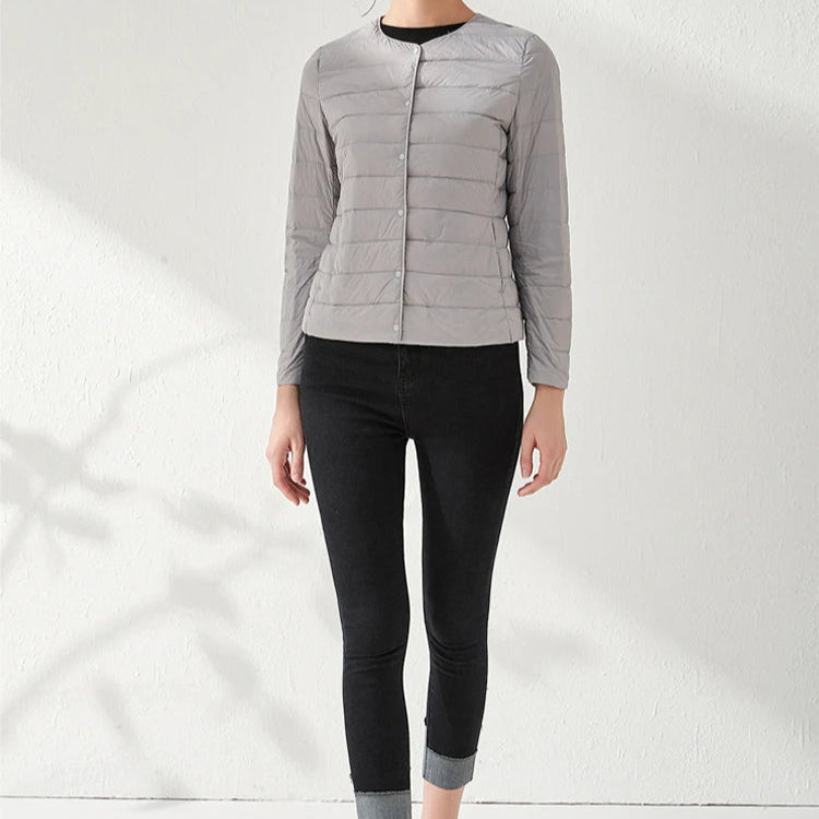 Dame Dunjakke – Ultralett & Pakkbar | Casual Parka i Matt Stoff med Hvit Andedun