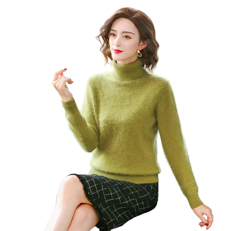 Damegenser i 100% Kasjmir & Mink – Tykk, Varm & Eksklusiv Strikkegenser med Høy Hals | Plus Size