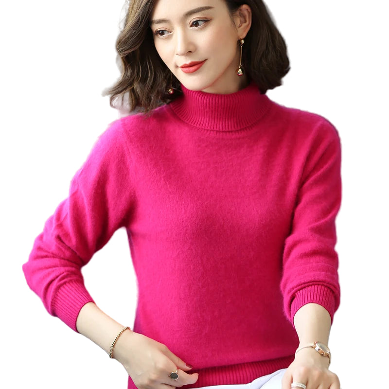 Damegenser i 100% Kasjmir & Mink – Tykk, Varm & Eksklusiv Strikkegenser med Høy Hals | Plus Size