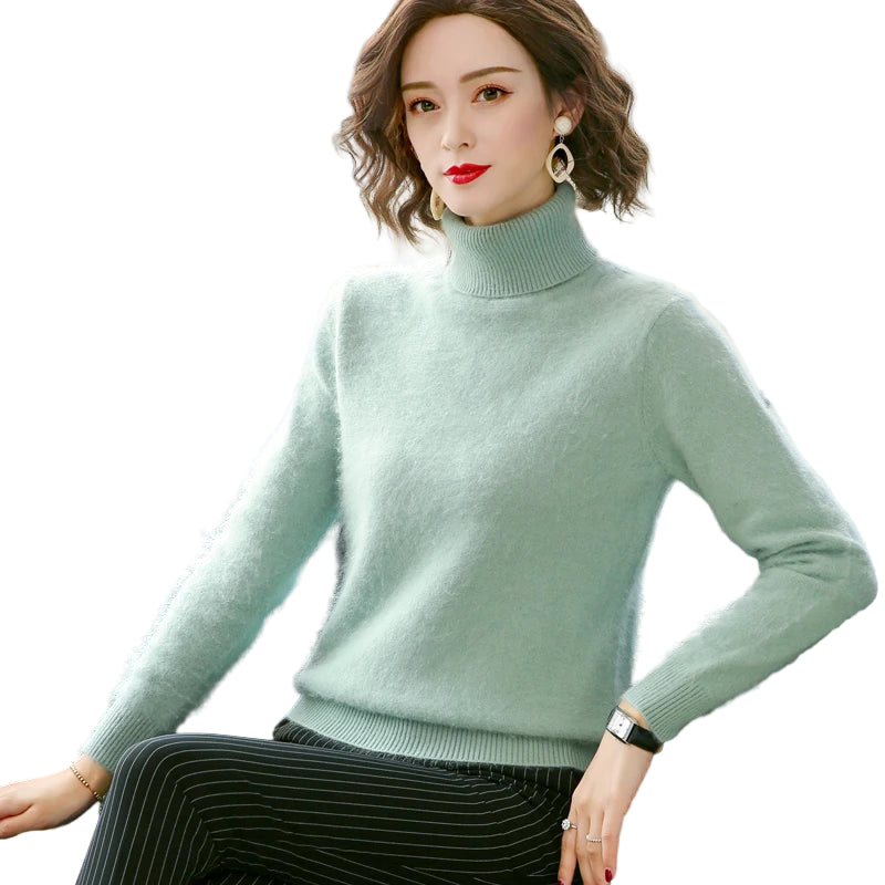 Damegenser i 100% Kasjmir & Mink – Tykk, Varm & Eksklusiv Strikkegenser med Høy Hals | Plus Size