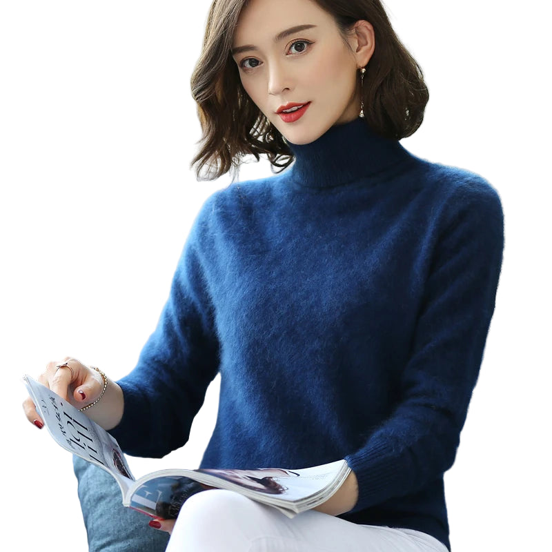 Damegenser i 100% Kasjmir & Mink – Tykk, Varm & Eksklusiv Strikkegenser med Høy Hals | Plus Size