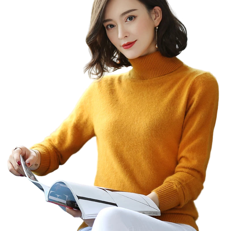 Damegenser i 100% Kasjmir & Mink – Tykk, Varm & Eksklusiv Strikkegenser med Høy Hals | Plus Size