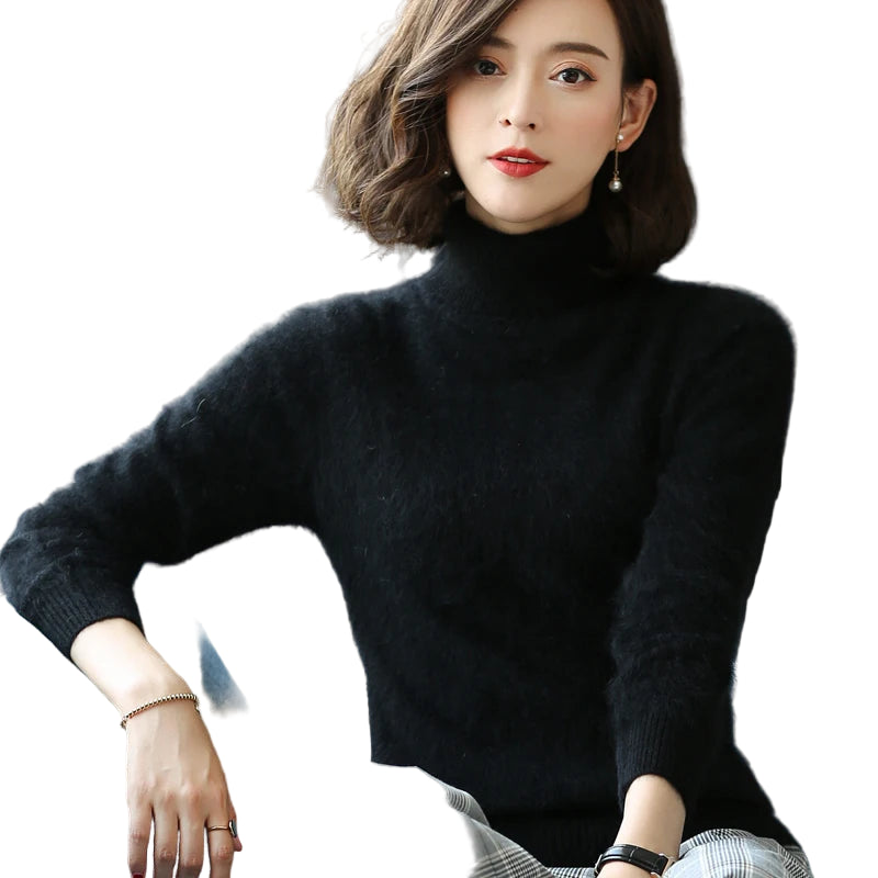 Damegenser i 100% Kasjmir & Mink – Tykk, Varm & Eksklusiv Strikkegenser med Høy Hals | Plus Size