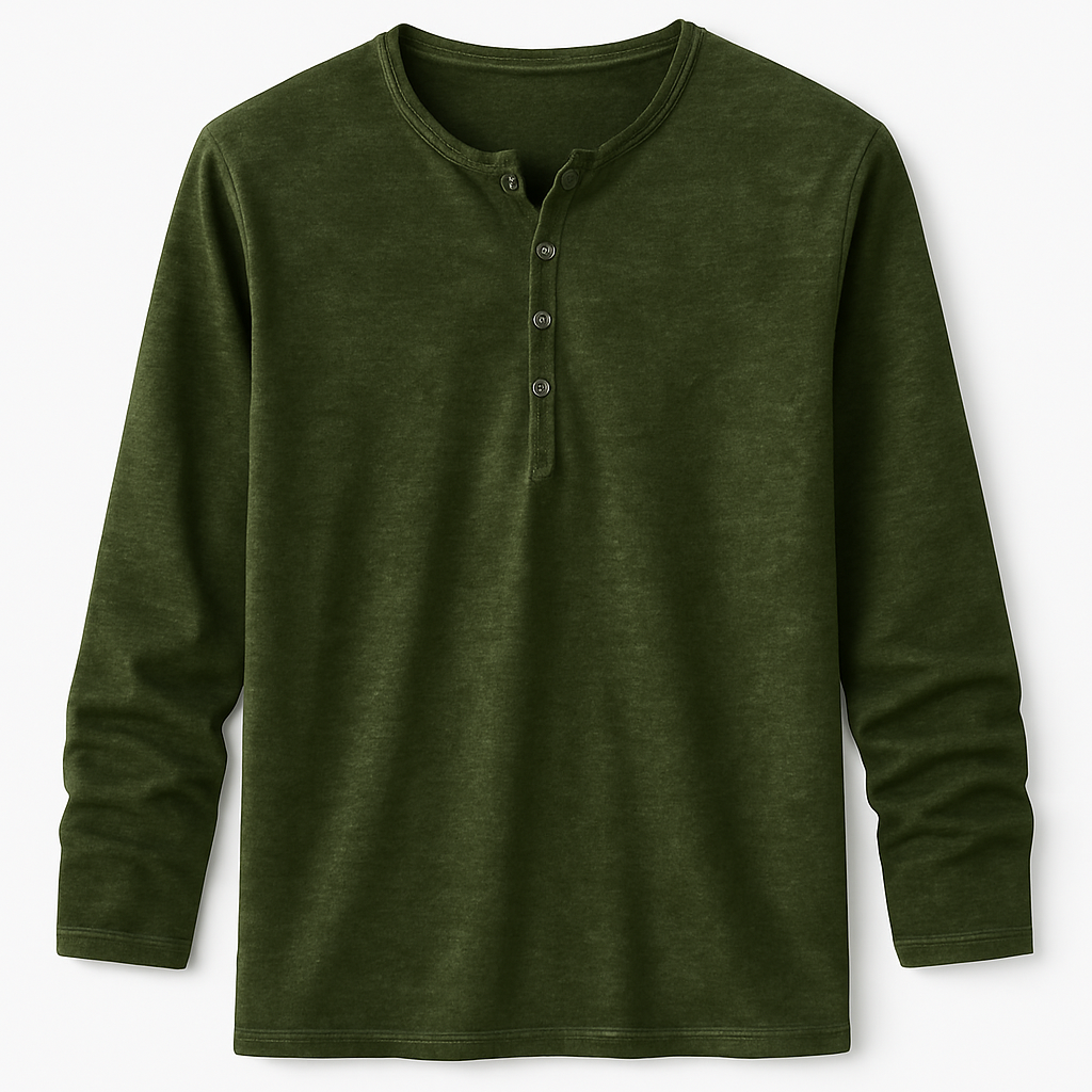 Langermet Herre T-skjorte med V-hals – Henley Design med Knapper, Perfekt for Høstsesongen