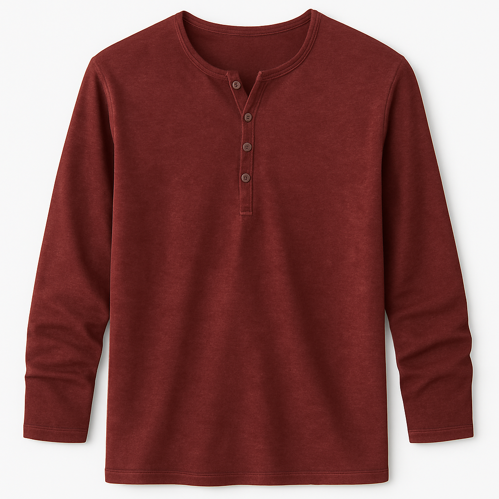 Langermet Herre T-skjorte med V-hals – Henley Design med Knapper, Perfekt for Høstsesongen