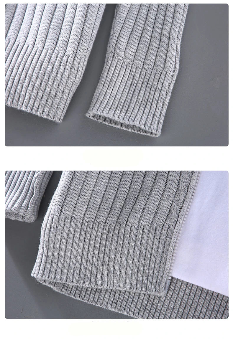 Strikket Herrecardigan med Glidelås – Slim Fit, Halvhøy Hals og Varm Komfort til Vår og Høst