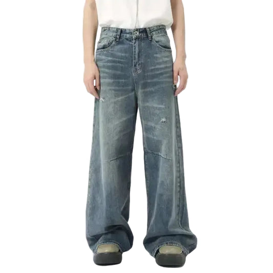Amerikanske Denim Jeans for Menn – Løse, Rette Bukser i Vasket Stil | Casual Wide Leg Jeans Sommer 2024