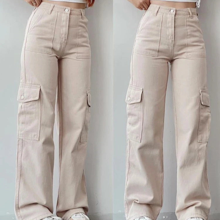 Vintage Cargo Bukser til Dame – Trendy Y2K Parachute Pants i Beige