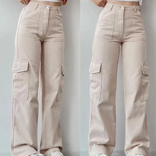 Vintage Cargo Bukser til Dame – Trendy Y2K Parachute Pants i Beige