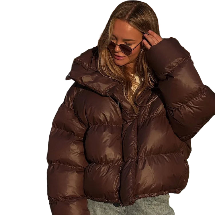 Kort Bomullsjakke for Dame – Hettejakke med Ståkrage | Løs & Elegant til Høst og Vinter