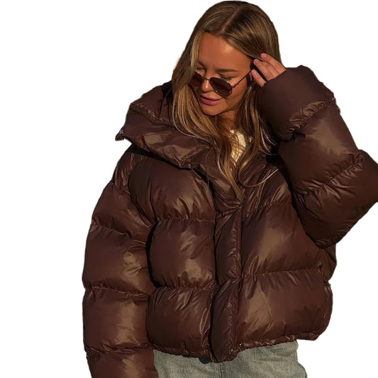 Kort Bomullsjakke for Dame – Hettejakke med Ståkrage | Løs & Elegant til Høst og Vinter