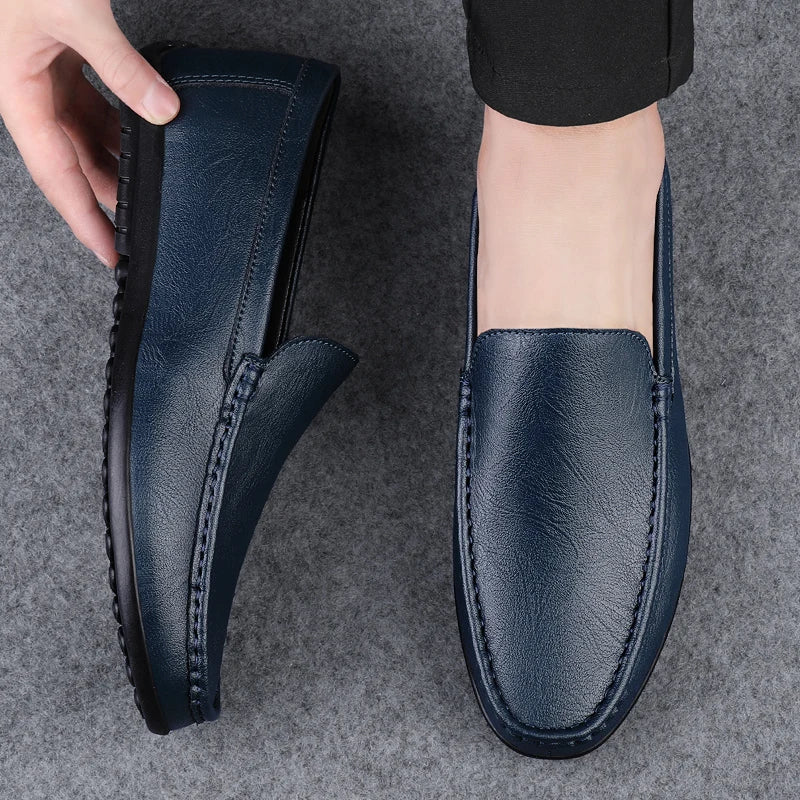 Herre Loafers i Ekte Skinn – Håndlagde Slip-on Mokasiner med Myk Såle