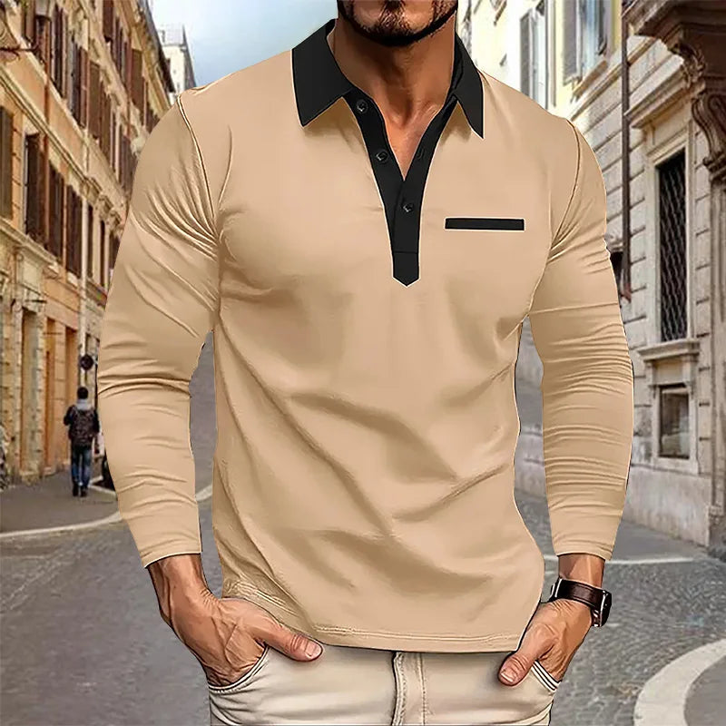 Langermet Polo for Menn – Klassisk Business-Casual Skjorte med Krage (Vår & Høst)
