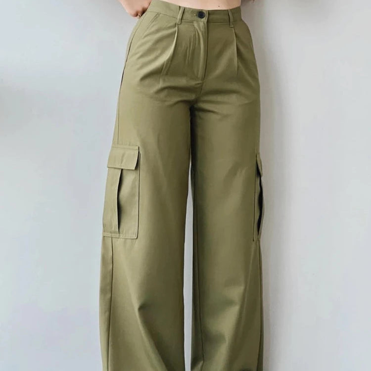 Vintage Cargo Bukser til Dame – Trendy Y2K Parachute Pants i Beige