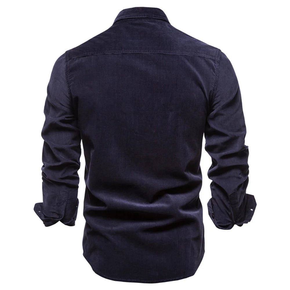 Slim Fit Cordfløyelskjorte for Herre – 100% Bomull, Ensfarget og Perfekt til Business Casual Høststil