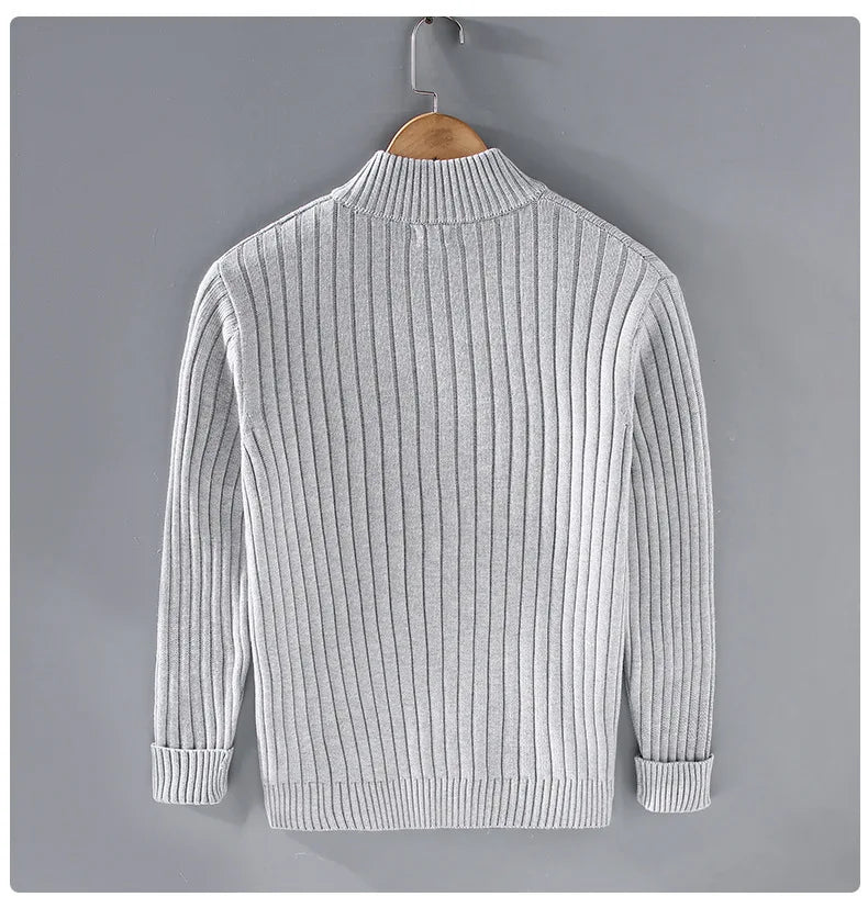 Strikket Herrecardigan med Glidelås – Slim Fit, Halvhøy Hals og Varm Komfort til Vår og Høst