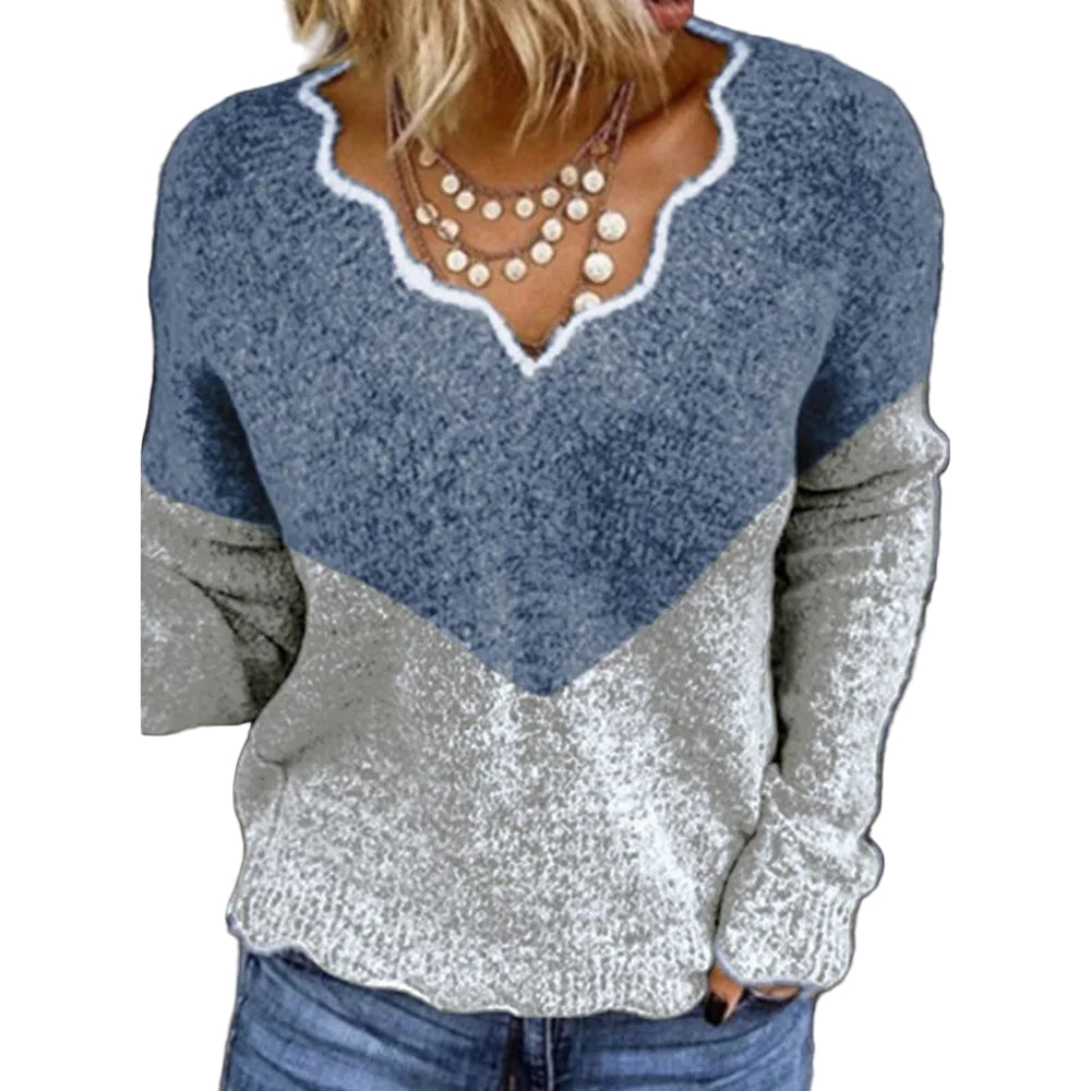 Søt Strikkegenser med V-hals – Elegant og Komfortabel til Høst og Vinter