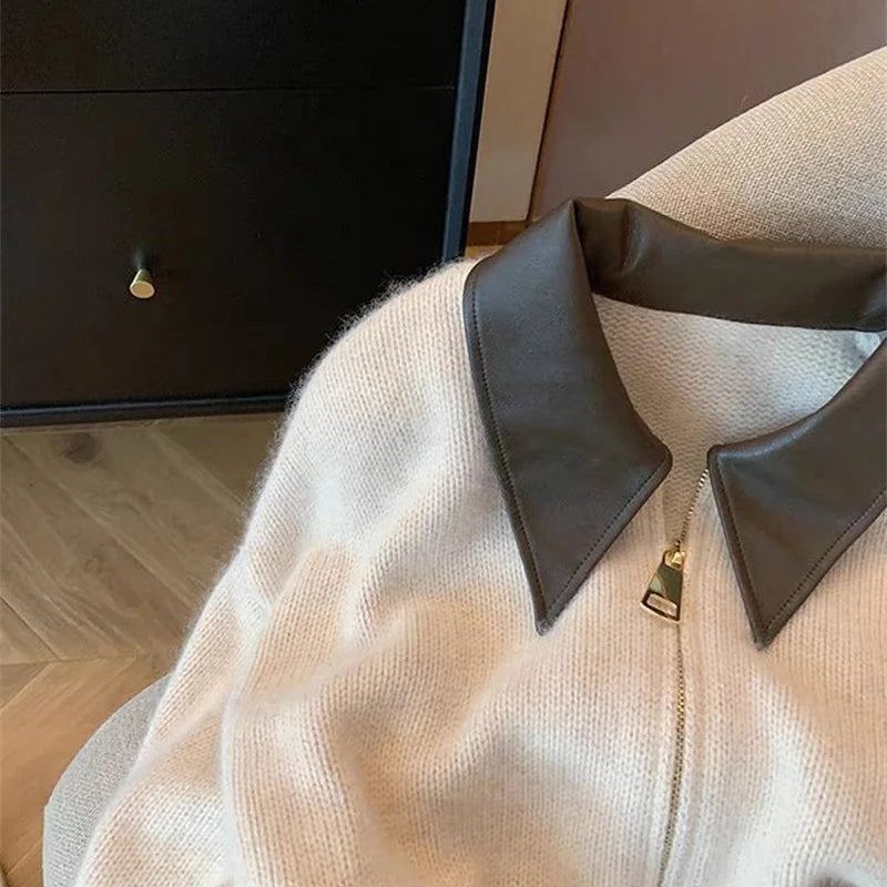 Strikket cardigan med polokrage – langermet, løs passform (dame)