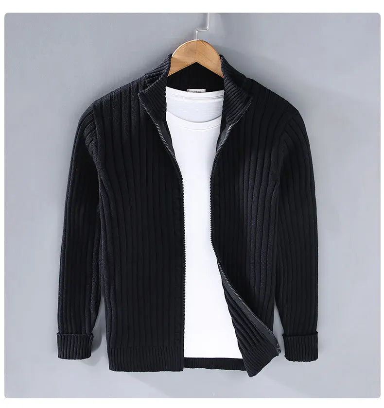 Strikket Herrecardigan med Glidelås – Slim Fit, Halvhøy Hals og Varm Komfort til Vår og Høst