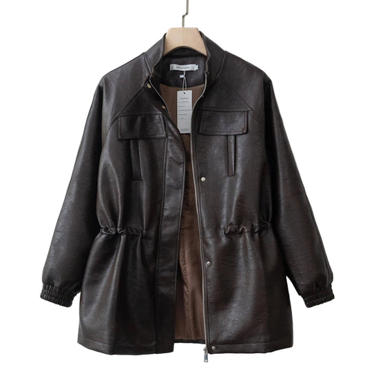 Kunstskinnjakke for Dame – Justerbar Midje & Elegant Design | Trendy Høstjakke 2025