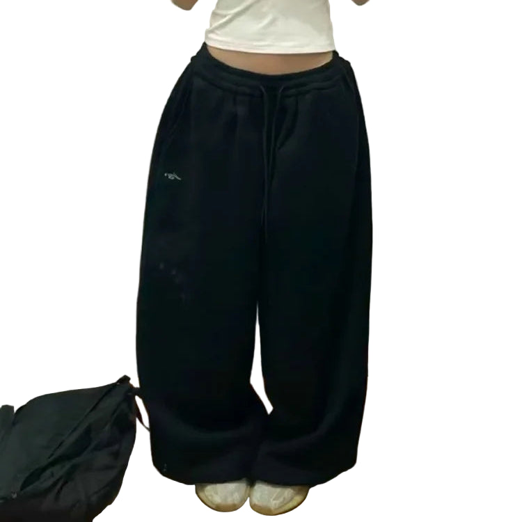 Grå Streetwear Joggebukser for Dame – Høytlivs Wide Leg Sweatpants i Koreansk Stil | Løse, Komfortable & Trendy