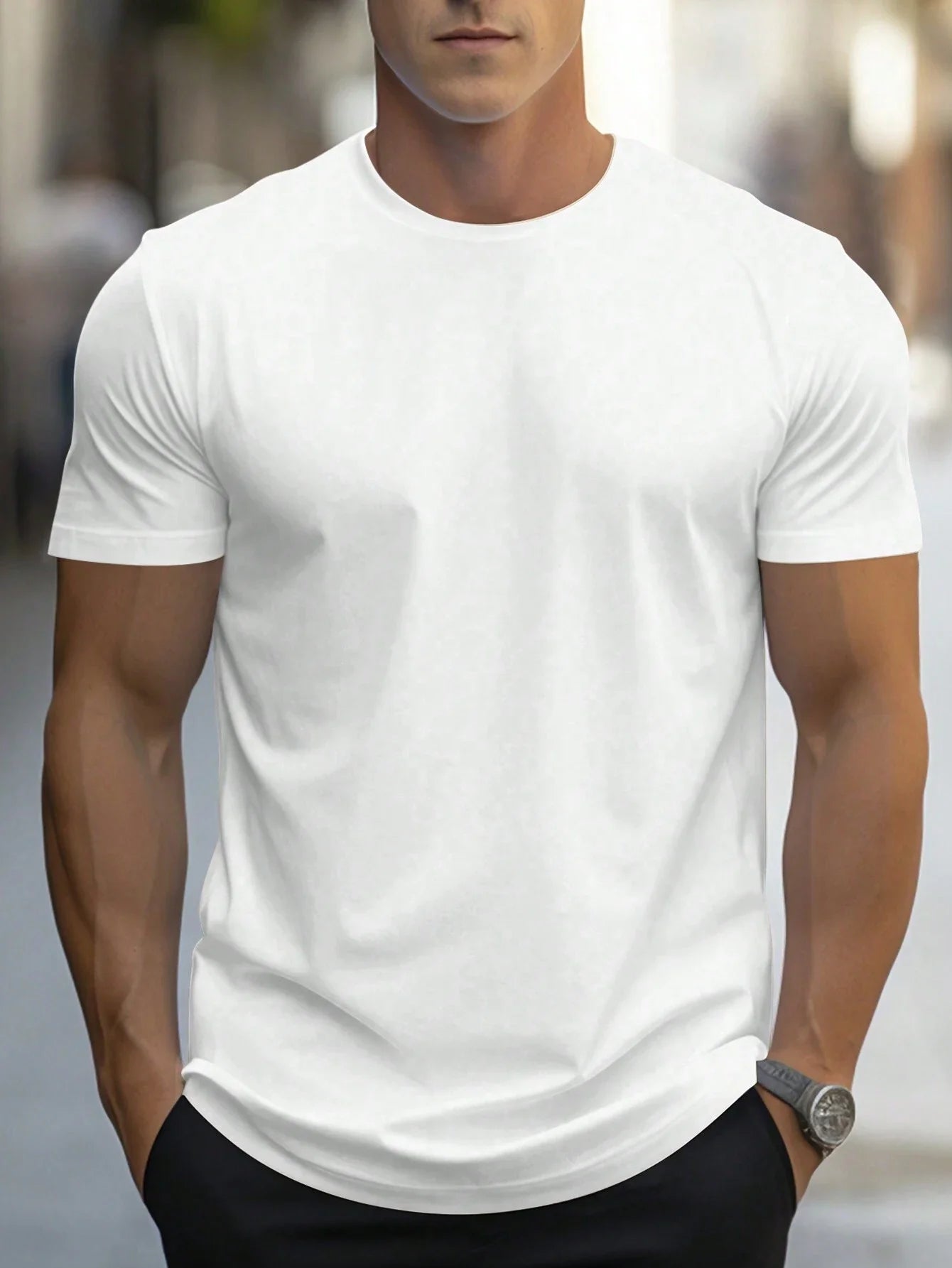 Oversized T-skjorte for Herre – Streetwear i Bomull med Print, Kort Erm og Løs Passform