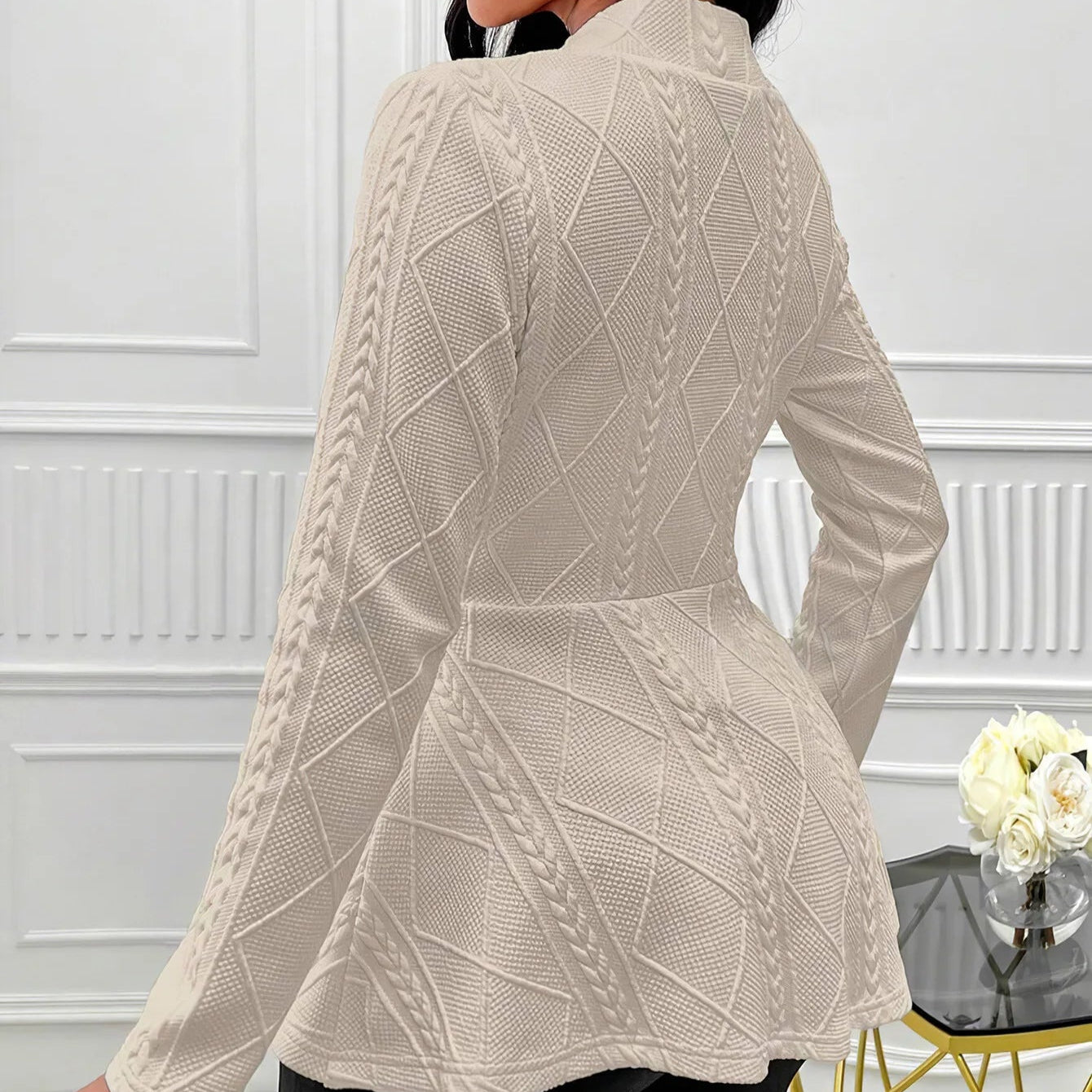 Elegant Dameblazer – Tykk Jacquard Jakke til Høst og Vinter