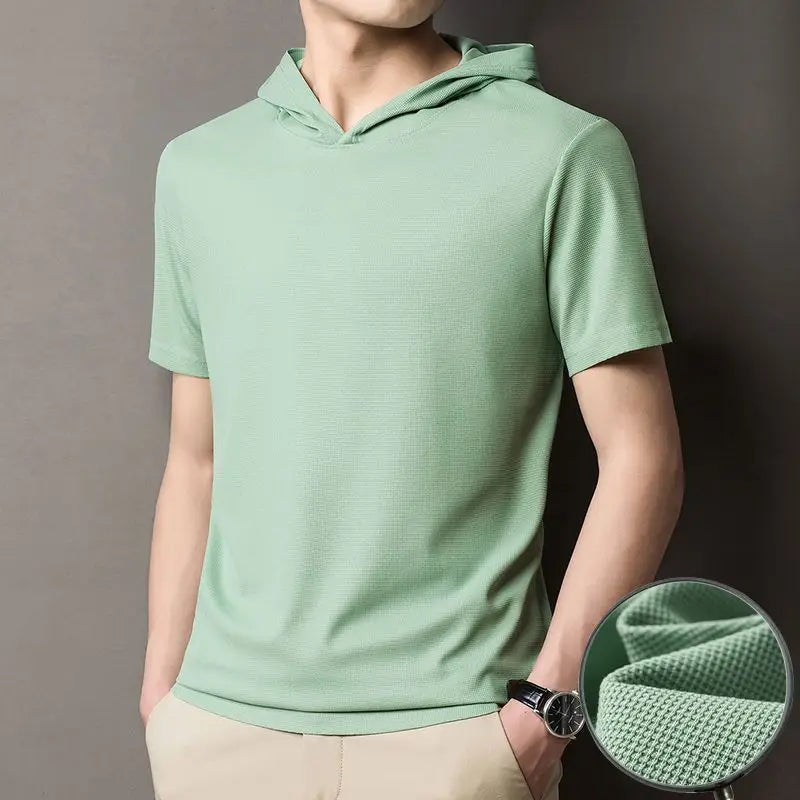 Trendy Ensfarget Hette-T-skjorte for Herre – Kortermet Pullover i Høy Kvalitet (Sommer)