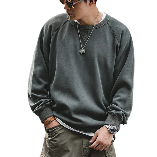 Vintage Collegegenser for Menn – Klassisk Bomullsgenser med Rund Hals | Tidløs Basic for Høst og Vinter