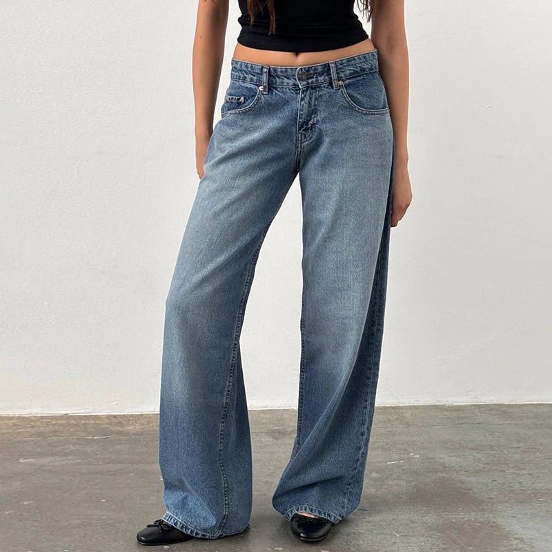 Y2K Baggy Jeans – Lav Midje & Vide Bein for Kvinner