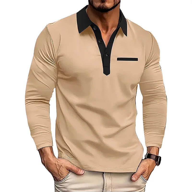Langermet Polo for Menn – Klassisk Business-Casual Skjorte med Krage (Vår & Høst)