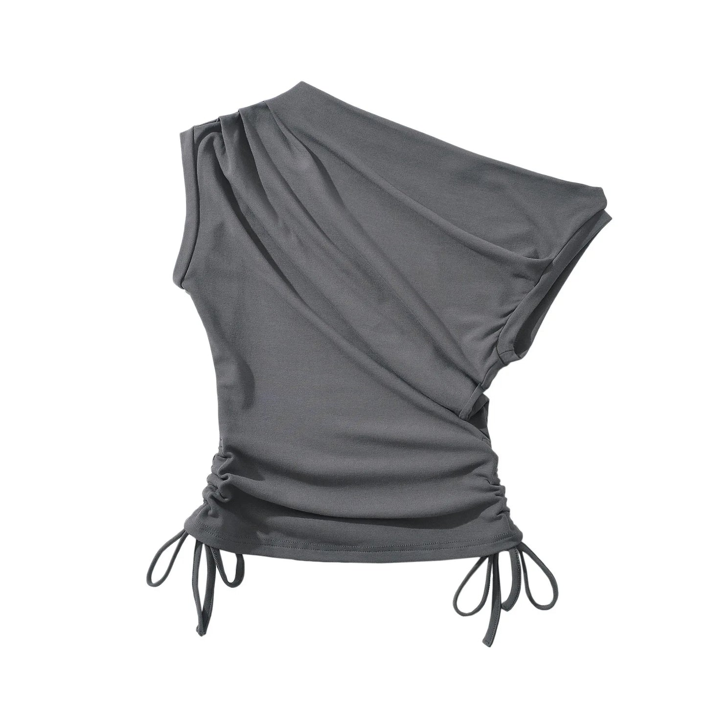 Énskulders Ribbestrikket Topp – Trendy Dame T-skjorte