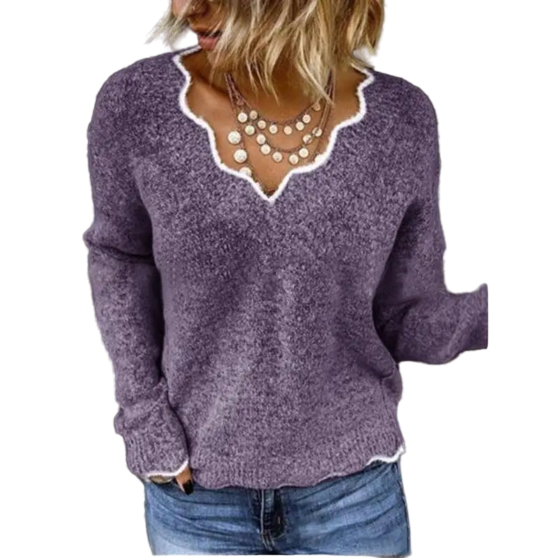 Søt Strikkegenser med V-hals – Elegant og Komfortabel til Høst og Vinter