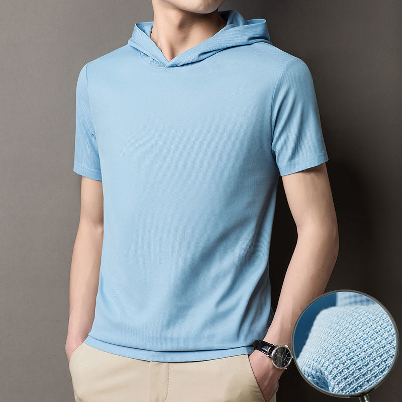 Trendy Ensfarget Hette-T-skjorte for Herre – Kortermet Pullover i Høy Kvalitet (Sommer)