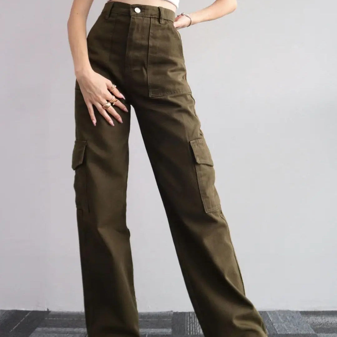 Vintage Cargo Bukser til Dame – Trendy Y2K Parachute Pants i Beige