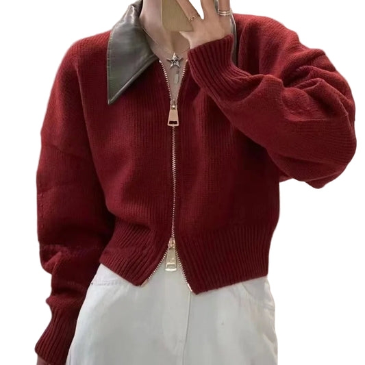 Strikket cardigan med polokrage – langermet, løs passform (dame)