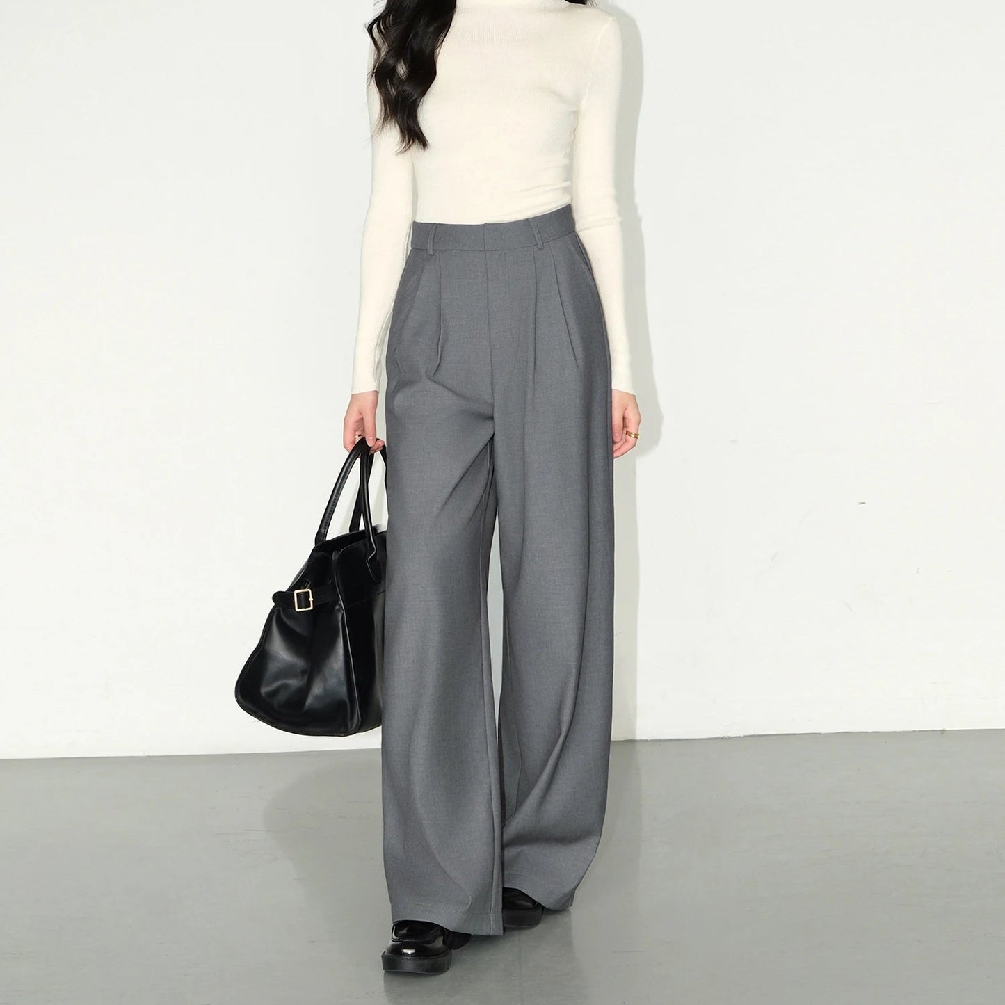 Vide Dressbukser for Dame – Høyt Liv & Elegant Snitt | Løse Kontorbukser med Flytende Fall til Høst 2025