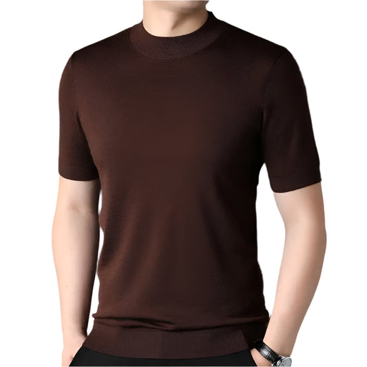 Kortermet T-skjorte med Halvhøy Hals – Strikket og Allsidig Sommertopp for Herre