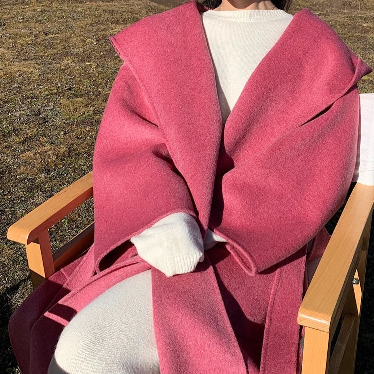 Vintage Elegant Cashmere Kåpe til Dame – Dobbelsidig Ullkåpe med Hette