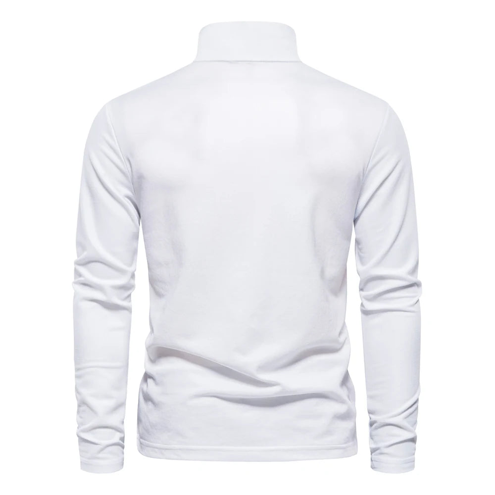 Langermet Pique Skjorte for Herre – Ensfarget med Brodert Hjort, Perfekt for Vår og Business Casual