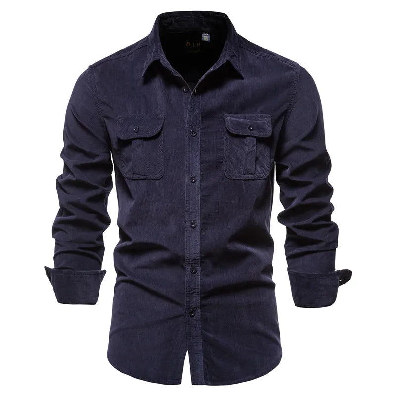 Slim Fit Cordfløyelskjorte for Herre – 100% Bomull, Ensfarget og Perfekt til Business Casual Høststil