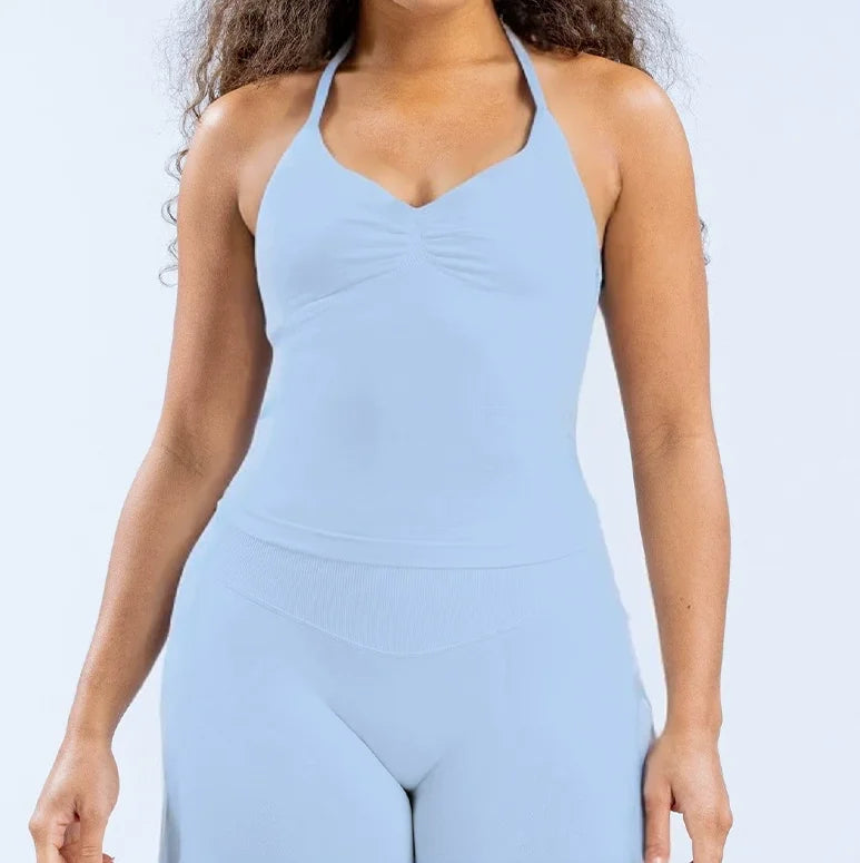 Sporty Treningstopp for Dame – Halterneck med Åpen Rygg og Innebygd BH