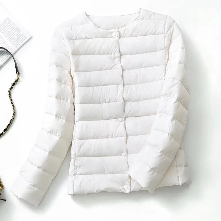 Dame Dunjakke – Ultralett & Slim Fit uten Krage | Varm, Vindavvisende & Lett Jakke