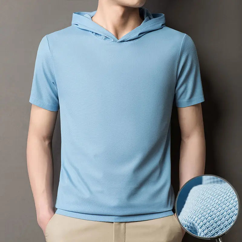 Trendy Ensfarget Hette-T-skjorte for Herre – Kortermet Pullover i Høy Kvalitet (Sommer)