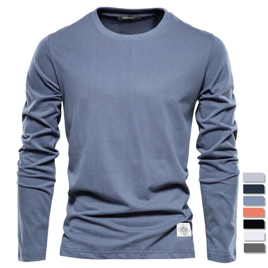 Klassisk Langermet T-skjorte til Herre – 100% Bomull, Ensfarget og Komfortabel (Vår/Høst)