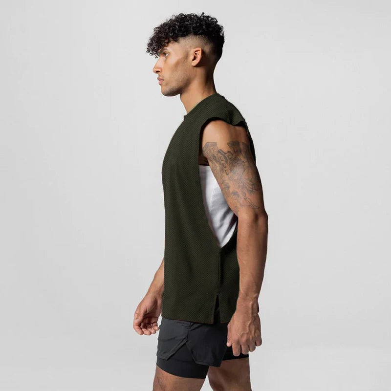 Sommer Singlet med Åpen Side – Mesh Treningstopp uten Ermer for Herre
