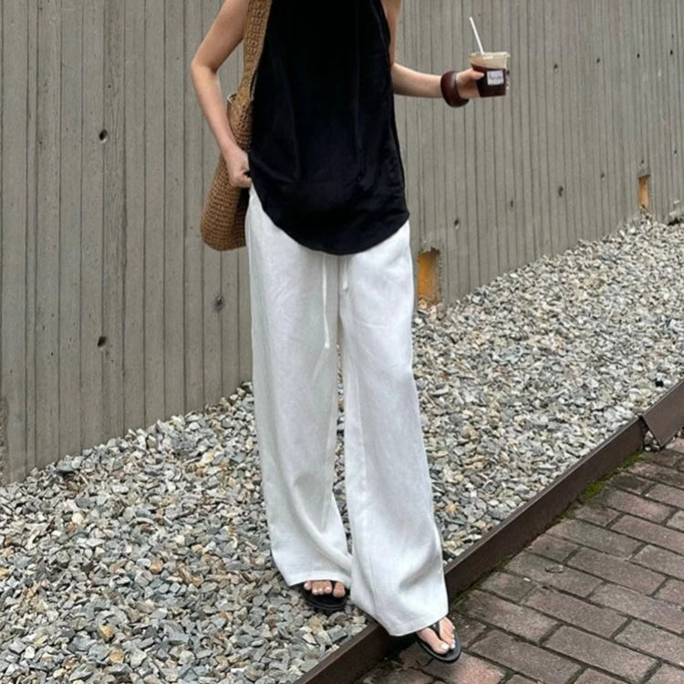 Linnebukser for Dame – Løse Wide-Leg Bukser med Snøring | Luftige, Komfortable og Stilrene Sommerbukser