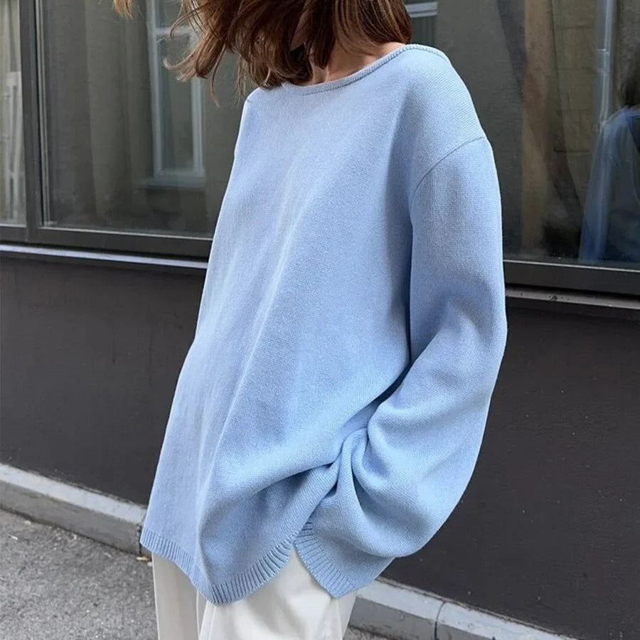 Strikkegenser for Kvinner – Myk Bomullsgenser med Åpen Rygg | Løs, Trendy og Elegant til Høst og Vinter